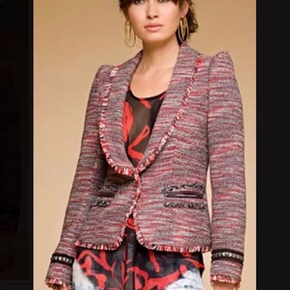 Rachel by Rachel Roy red tweed studded blazer 4 - Picture 1 of 12